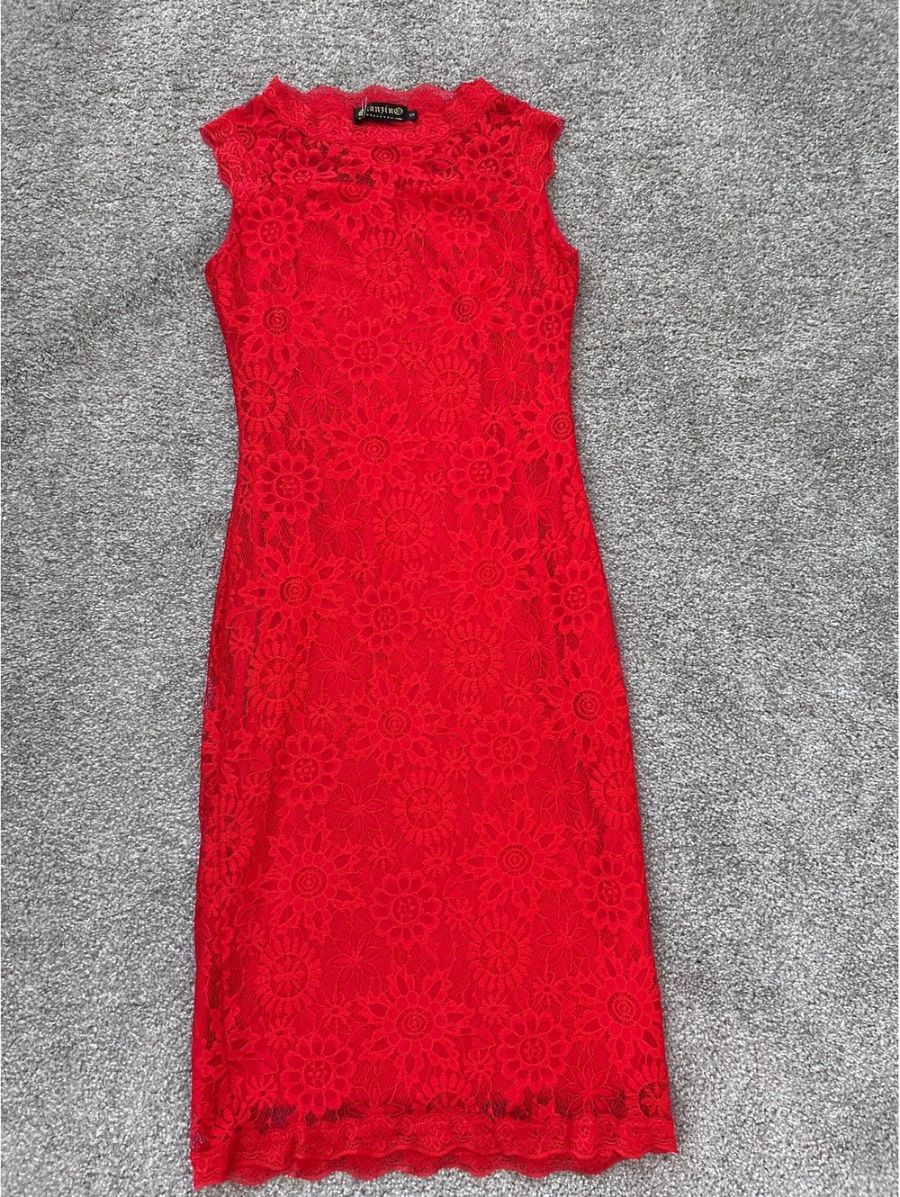 Onzino Womens Small Red Floral Lace Sleeveless Bodycon Party Dress Sheath S - Picture 2 of 15